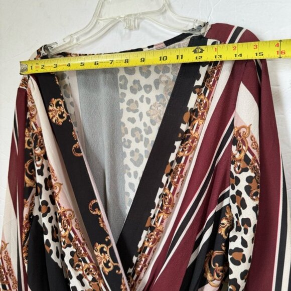 BOOHOO Faux Wrap Chain Mixed Print Dress Midi Lightweight V Neck Belt Plus Sz 20 - Picture 13 of 16